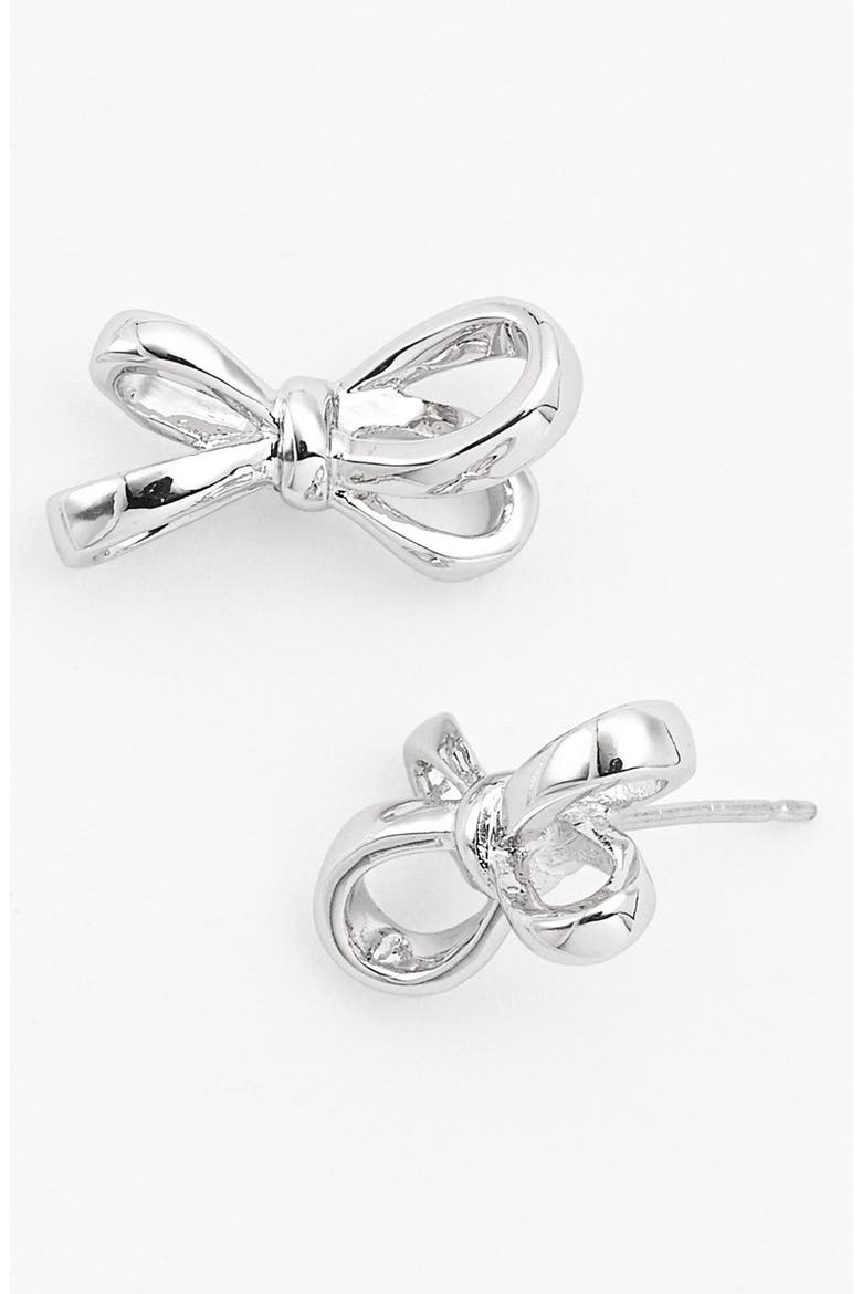 'tied up' bow stud earrings, Main, color, SILVER