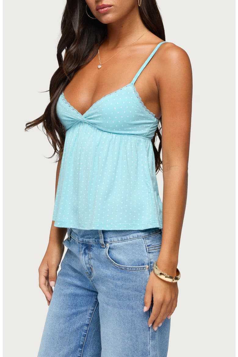 Belen Polka Dot Lace Trim Top, Alternate, color, TURQUOISE-AND-WHITE