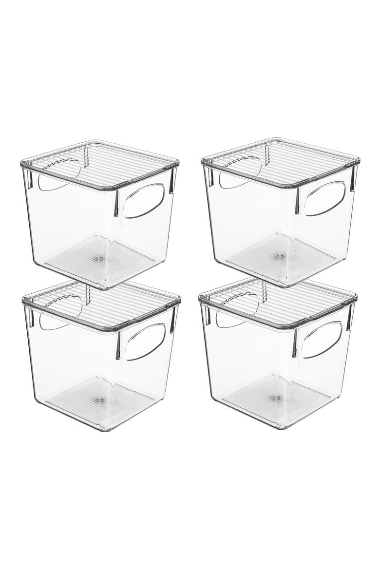 Set of 4 Small Stackable Bins, Main, color, CLEAR