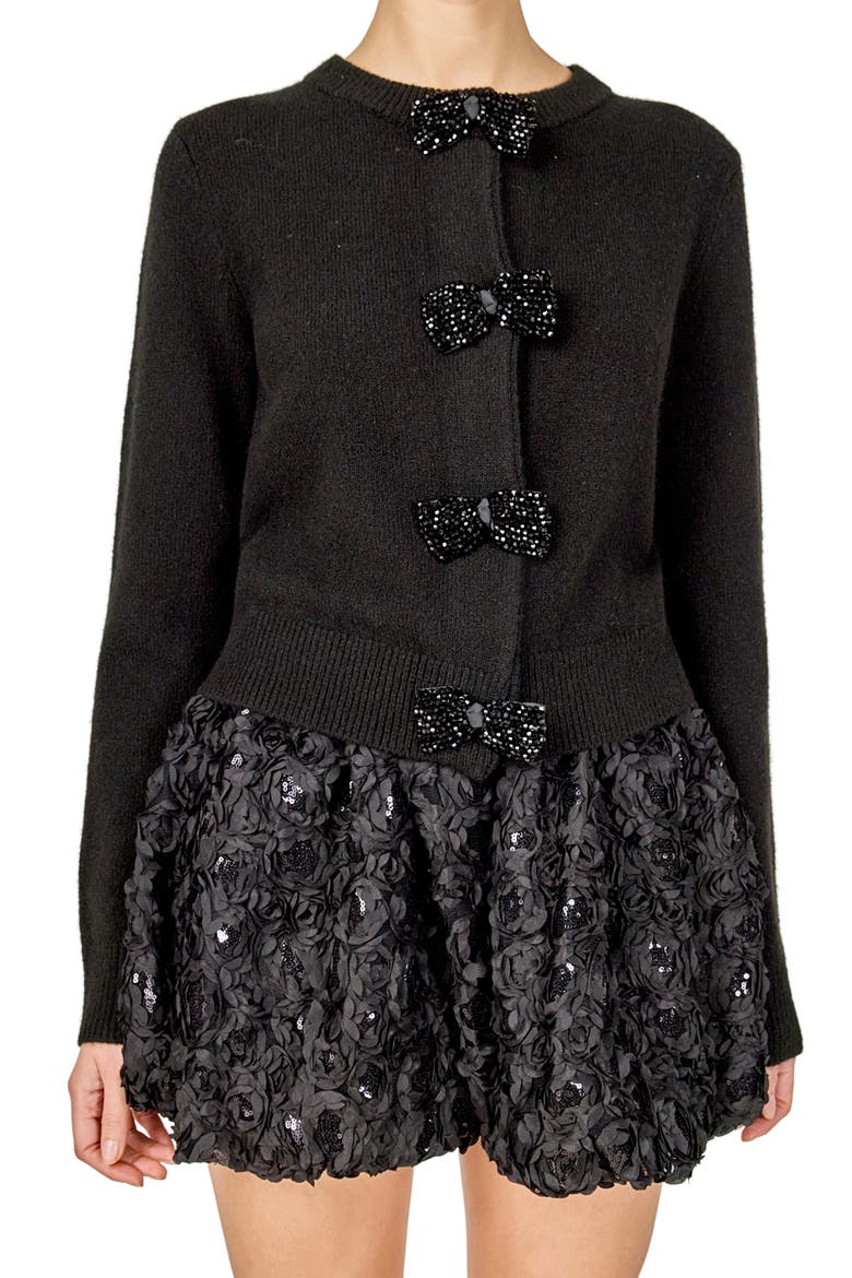 Rhinestone Bow Cardigan, Alternate, color, BLACK