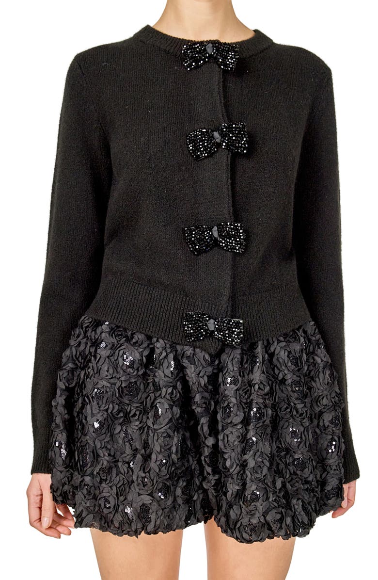 Endless Rose Rhinestone Bow Cardigan, Alternate, color, Black