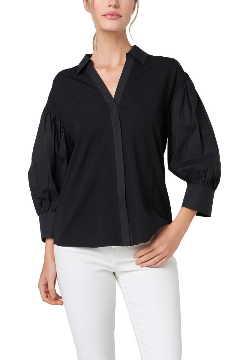 English Factory V-Neck Balloon Sleeve Button-Up Shirt, Alternate, color, 