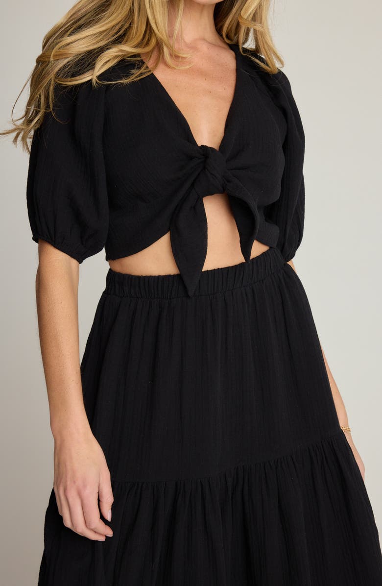 Sunday Ritual Double Bubble Tie Front Crop Top, Alternate, color, Black