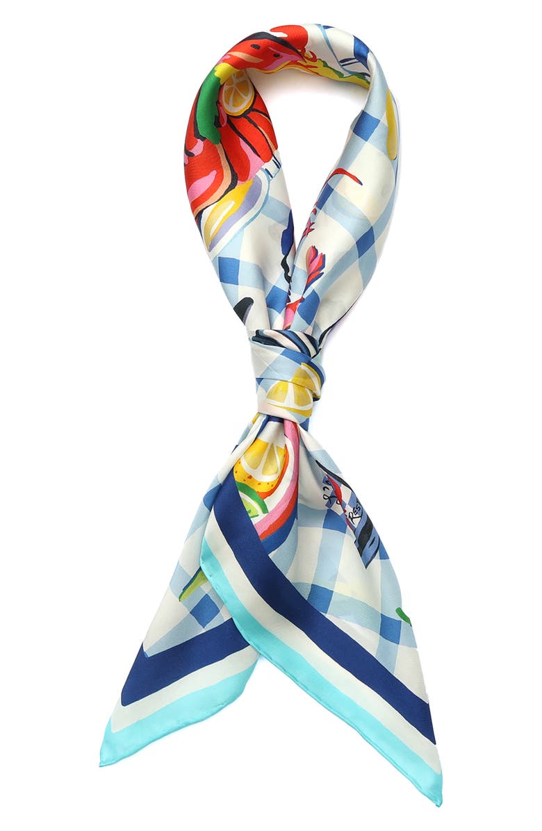 Kate Spade New York lobster lunch silk square scarf, Alternate, color, Blue Multi