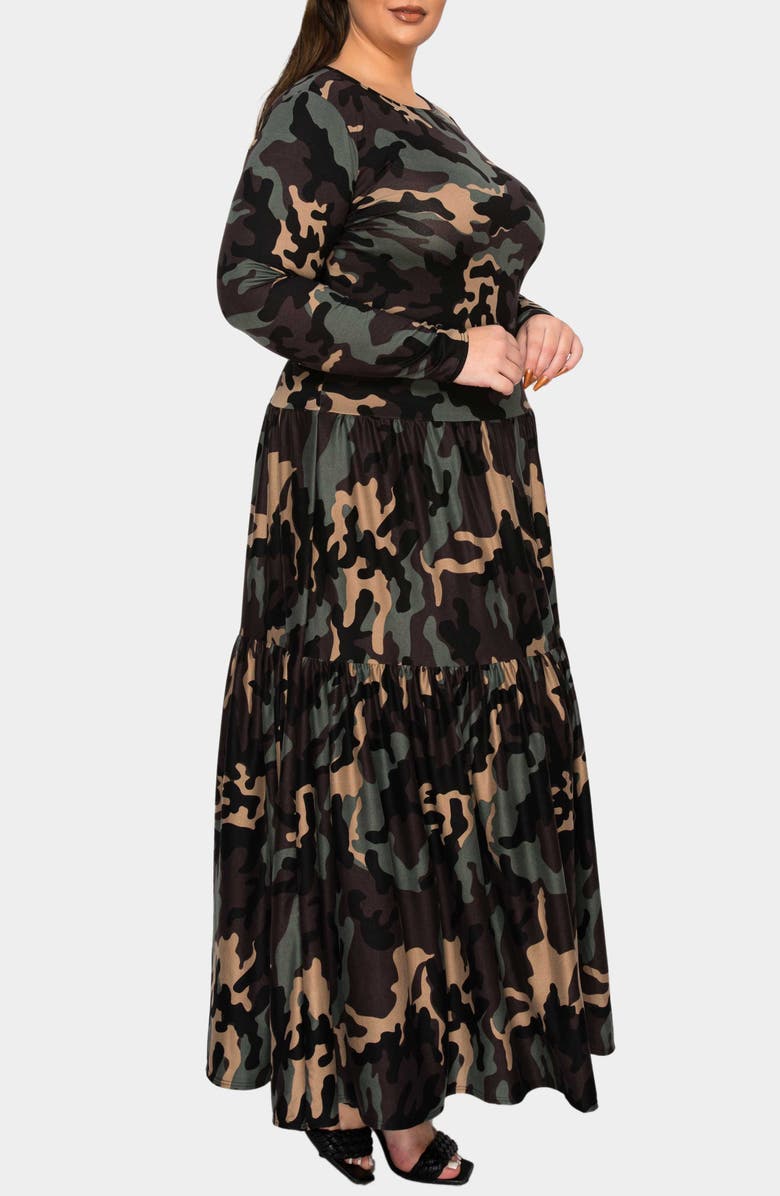 L I V D Silvestra Camo Long Sleeve Maxi Dress, Alternate, color, Khaki Charcoal