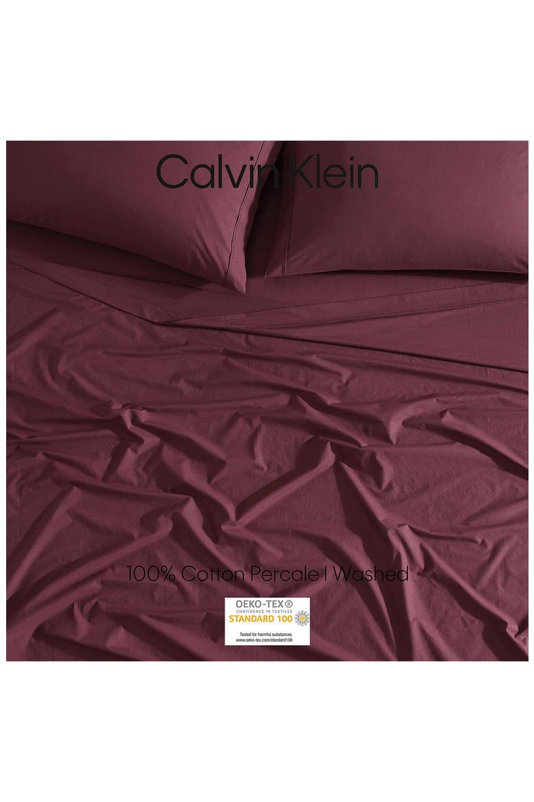 Garment Washed Cotton Percale 200 Thread Count Sheet Set, Alternate, color, DARK RED