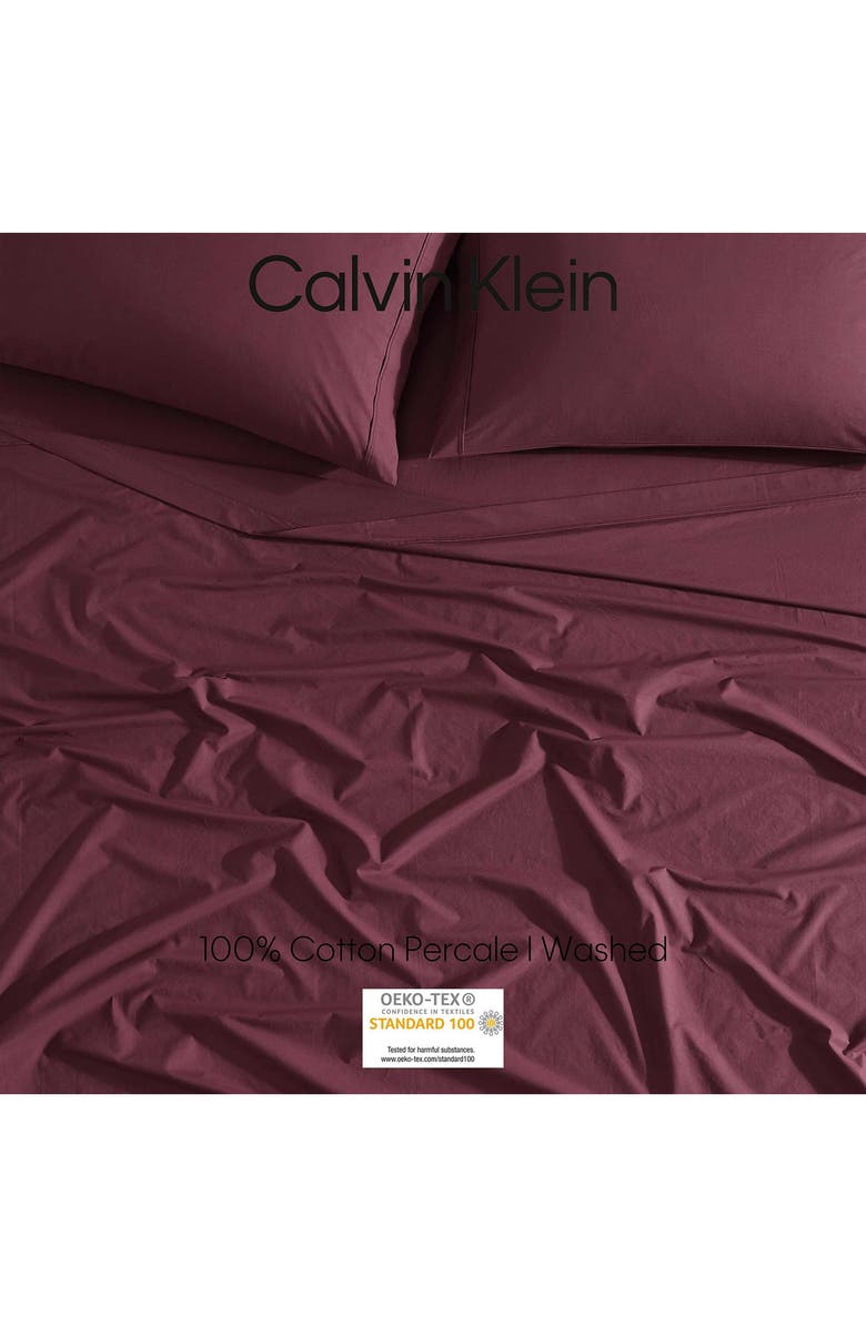 Calvin Klein Garment Washed Cotton Percale 200 Thread Coutn Sheet Set, Alternate, color, Dark Red