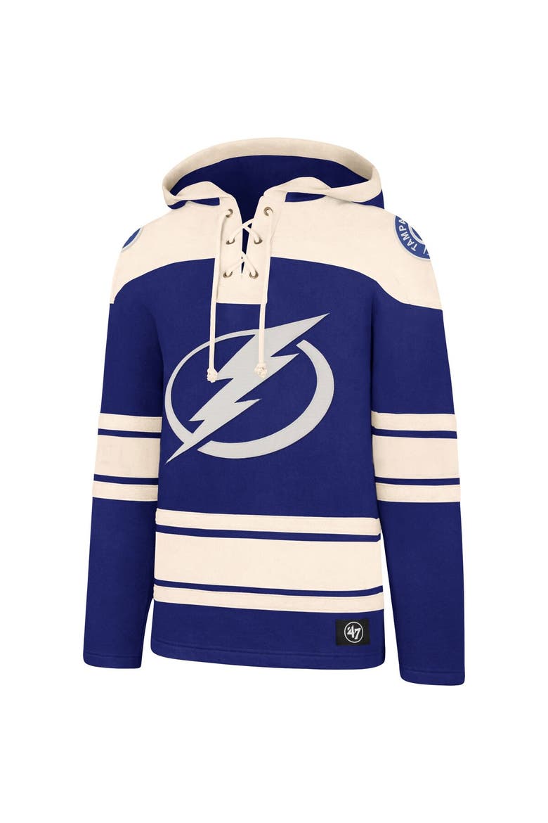 Men's '47 Blue Tampa Bay Lightning Superior Lacer Pullover Hoodie, Alternate, color, Blue