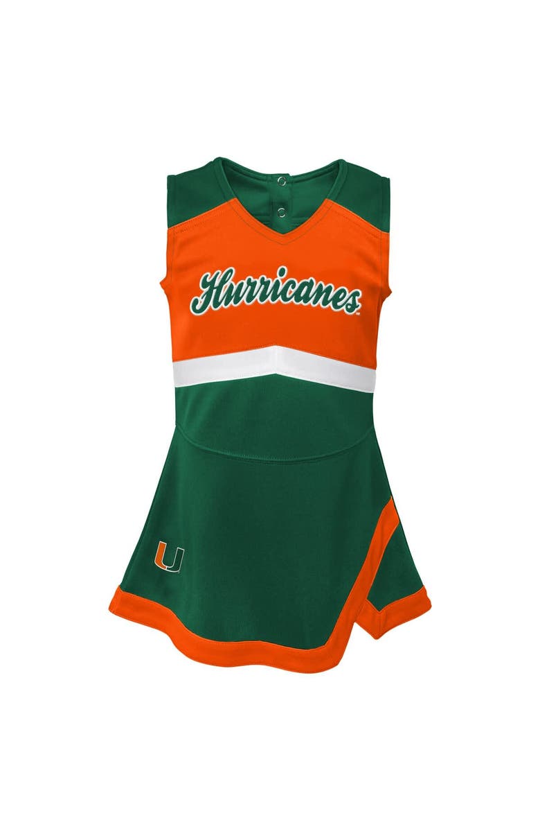 Outerstuff Girls Youth Green Miami Hurricanes Cheer Captain Jumper Dress, Alternate, color, Green