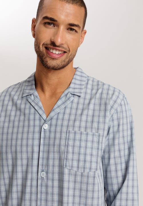 Hanro Night And Day Notch Collar Cotton Pajama Set In Sea Breeze Check