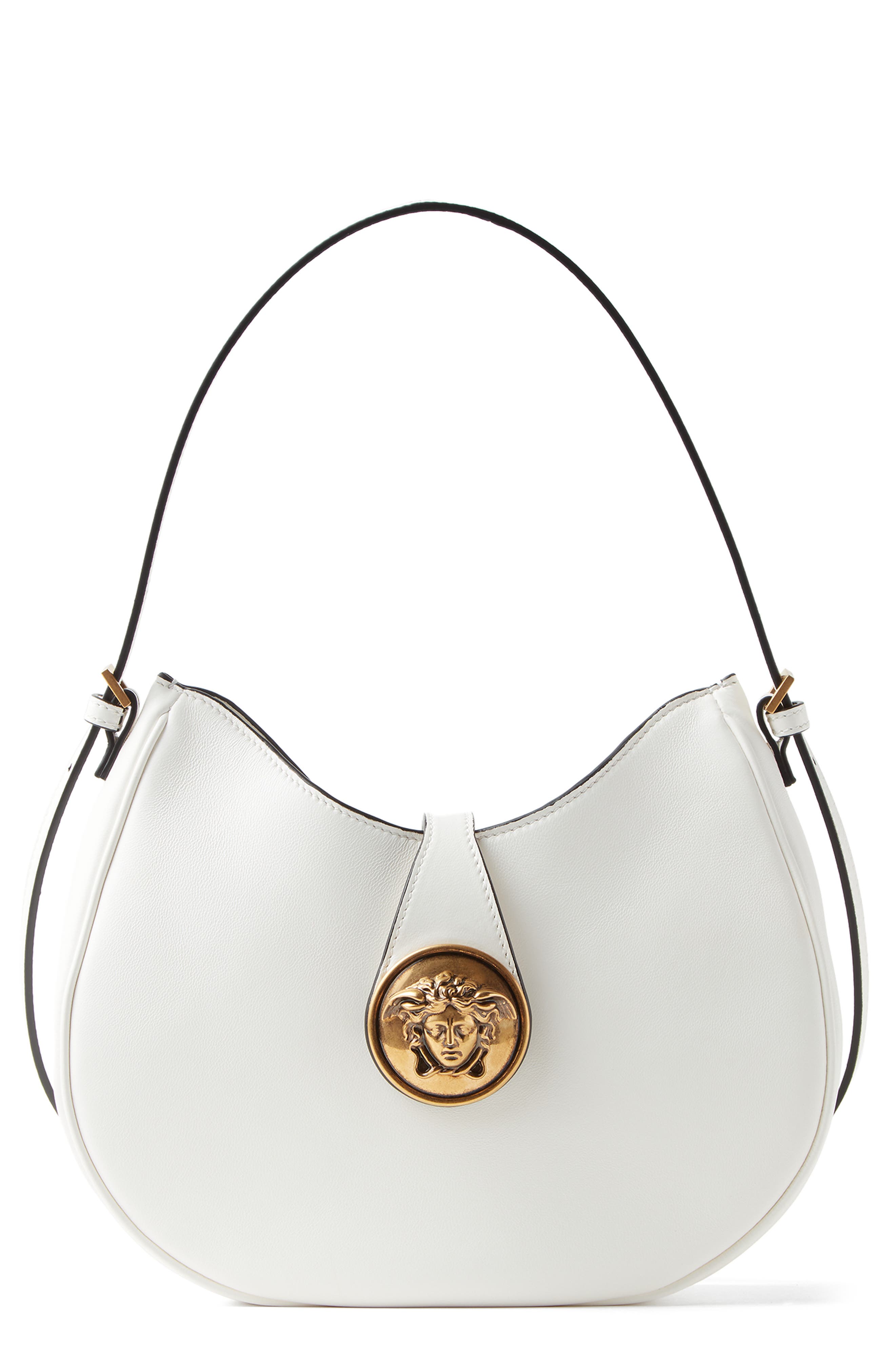 Small Leather Hobo Bag, Main, color, WHITE-GOLD 82