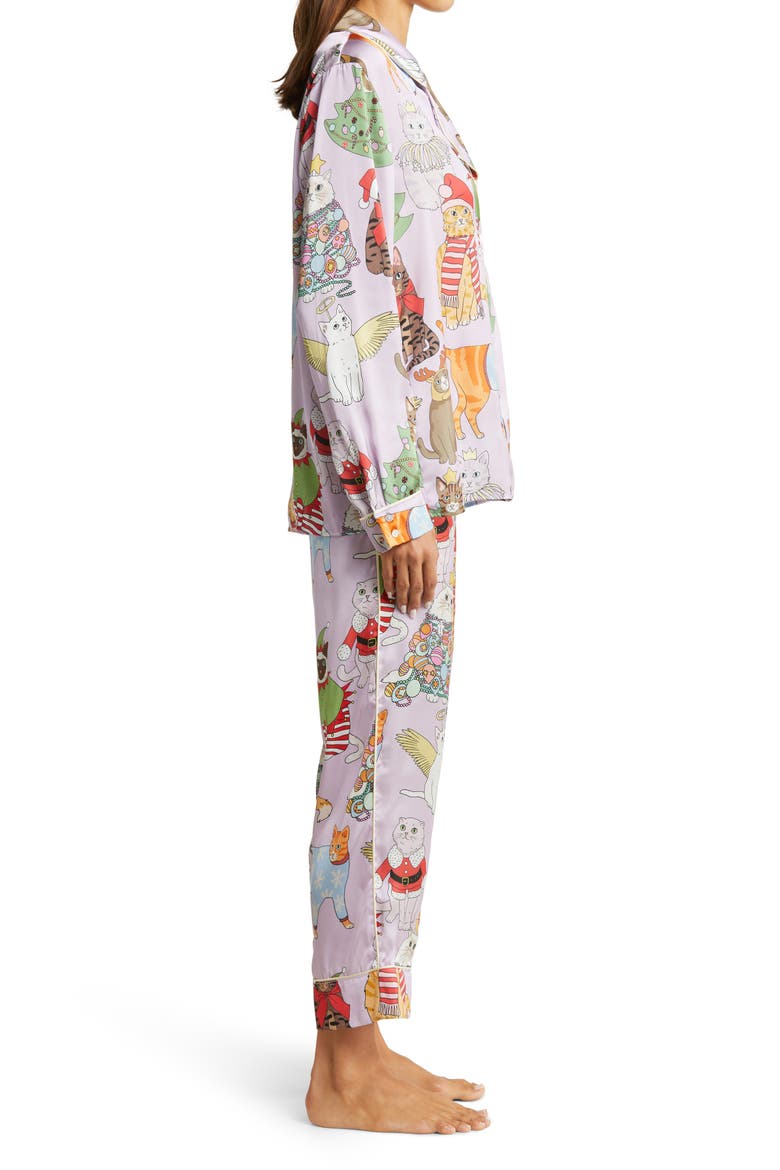 Christmas Cats Recycled Polyester Pajamas, Alternate, color, LILAC