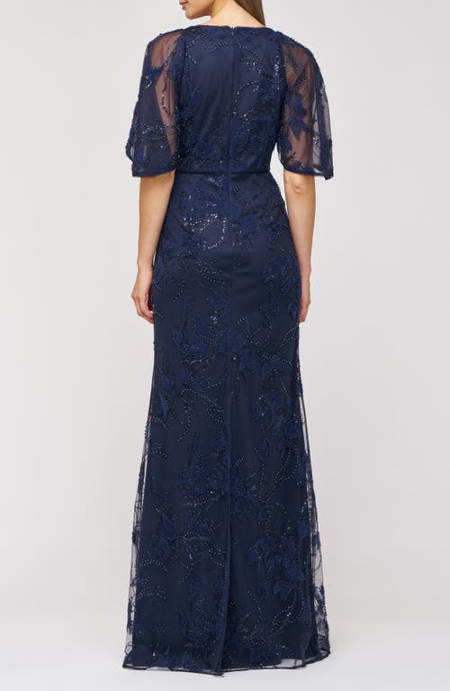 Js Collections Alex Embellished Flutter Sleeve Gown