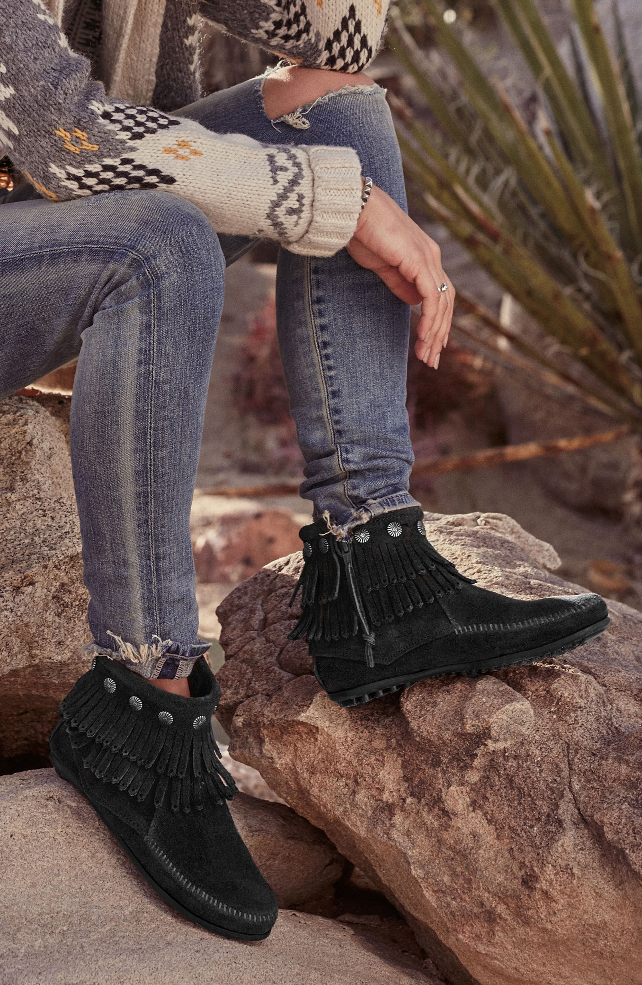 Minnetonka Double Fringe Boot, Alternate, color, 