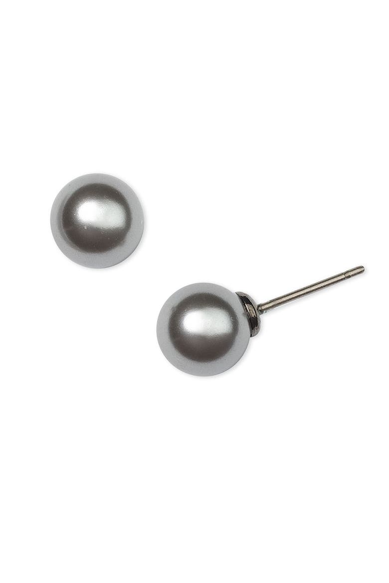 8mm Stud Earrings, Main, color, GREY PEARL