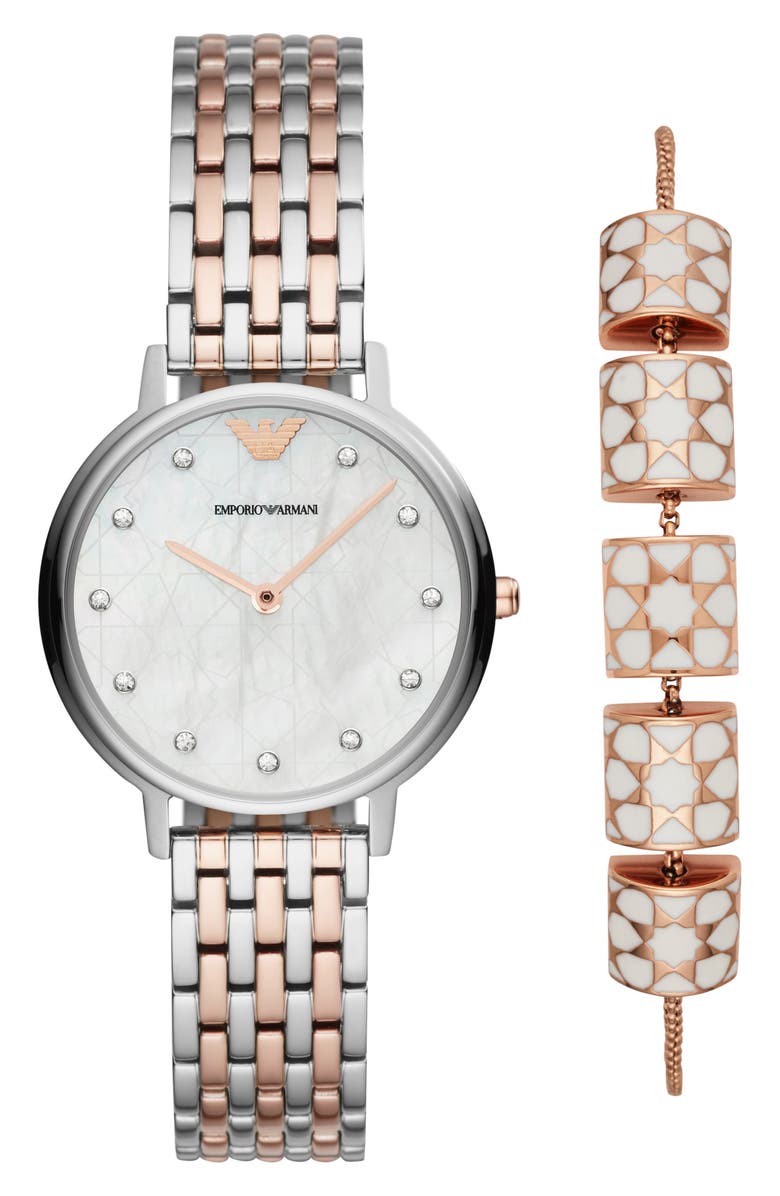 Emporio Armani Bracelet Watch Set, Main, color, Silver