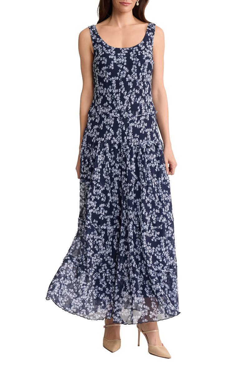 Spring Print Sleeveless Maxi Dress, Main, color, PACIFIC NAVY / NATURAL WHITE