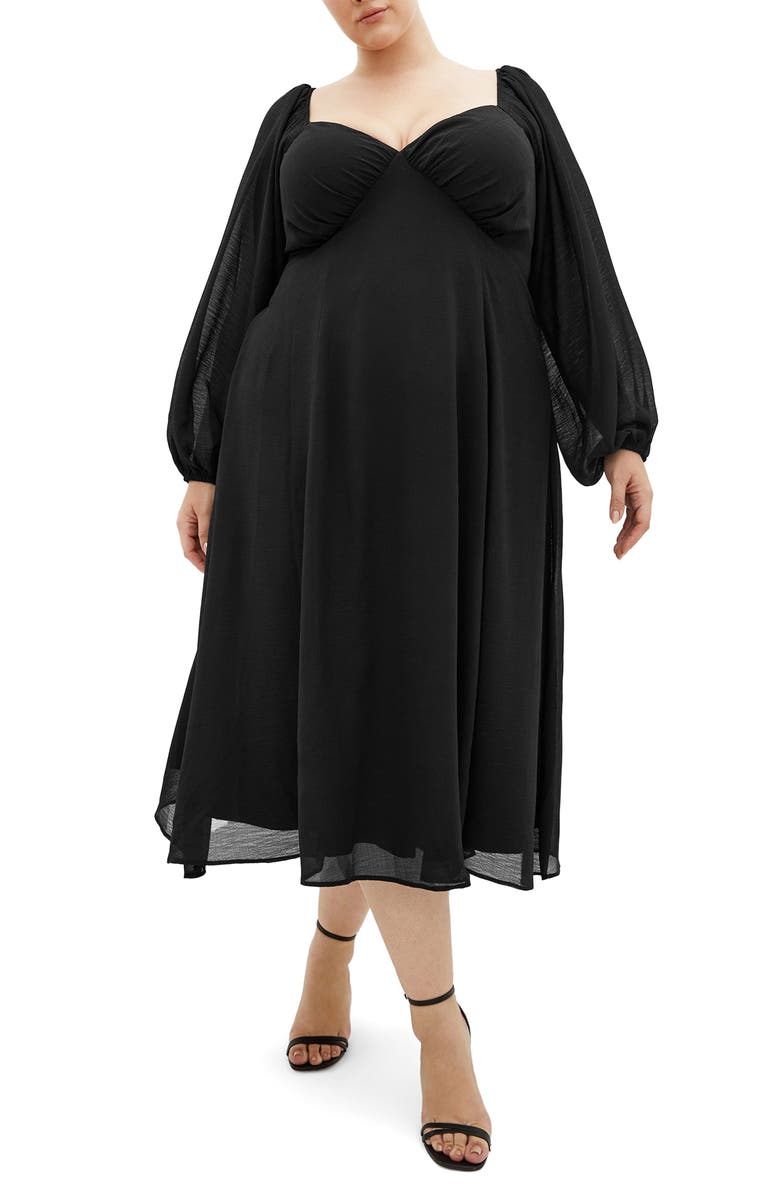 City Chic Flirty Long Sleeve Cocktail Midi Dress, Main, color,