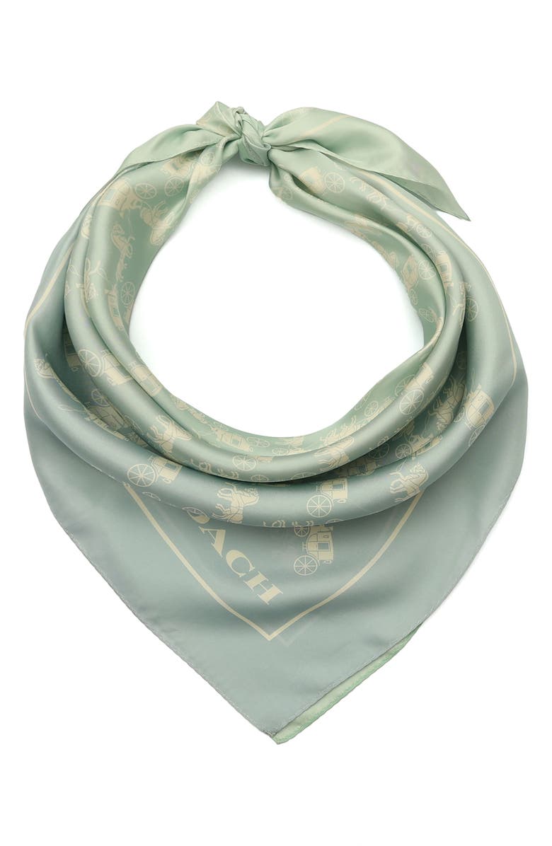 COACH Horse & Carriage Ombré Silk Square Scarf, Main, color, Teal Multicolor
