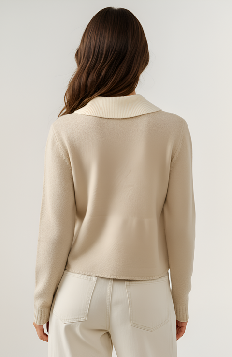 Knit Cardigan with Contrast Collar