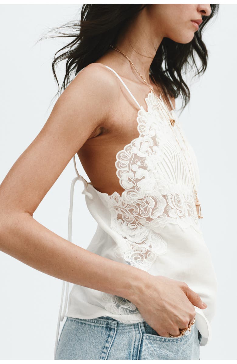 H&M Linen-blend Lace-detail Top, Alternate, color, White