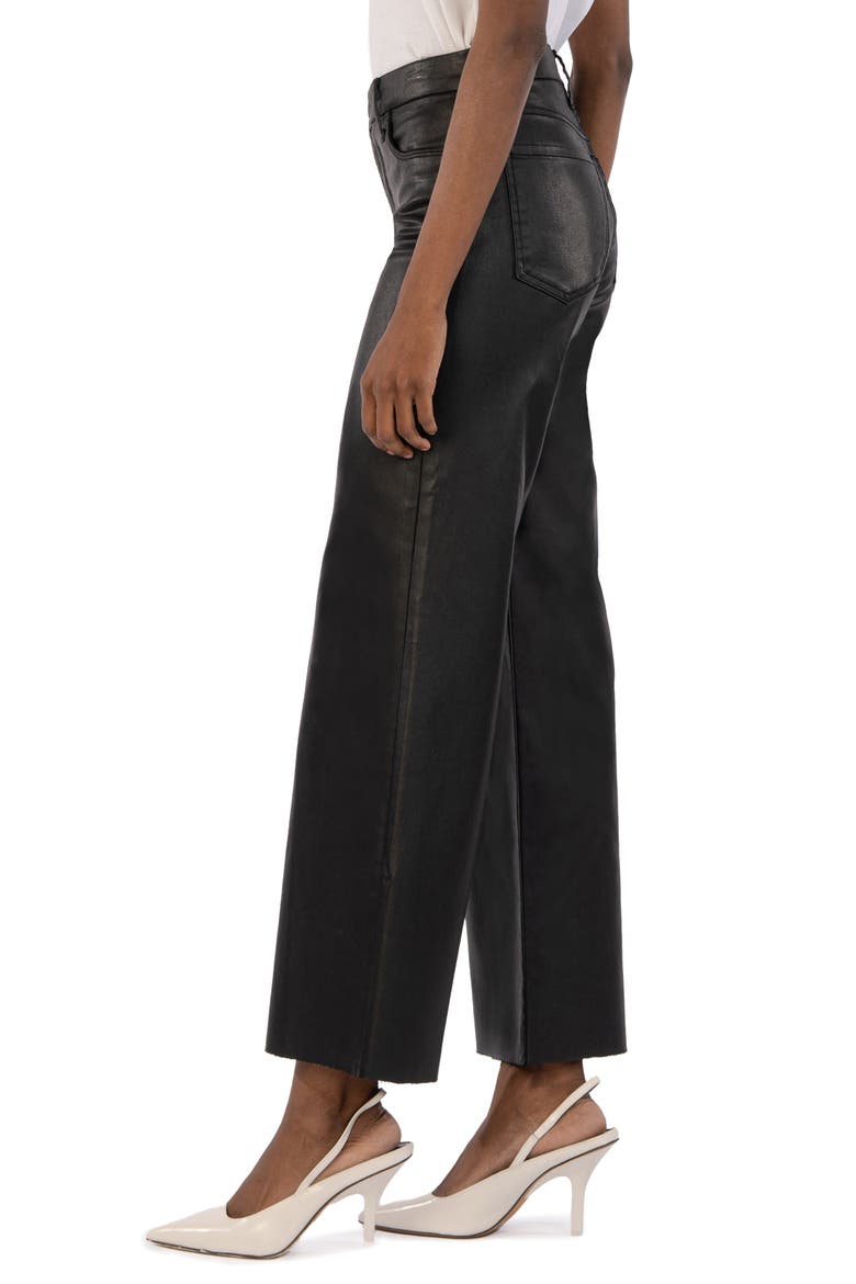 Meg Coated Fab Ab High Waist Raw Hem Ankle Wide Leg Jeans, Alternate, color, BLACK