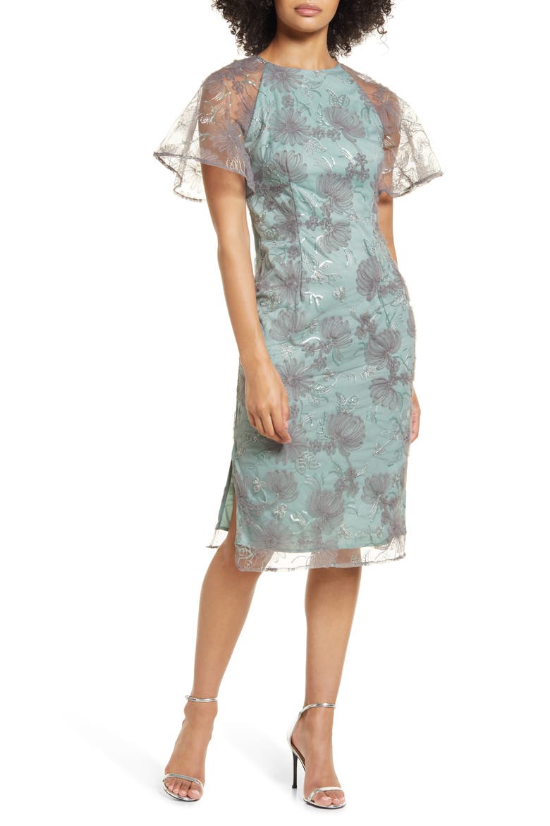 Remy Flutter Sleeve Cocktail Dress, Main, color, SAGE