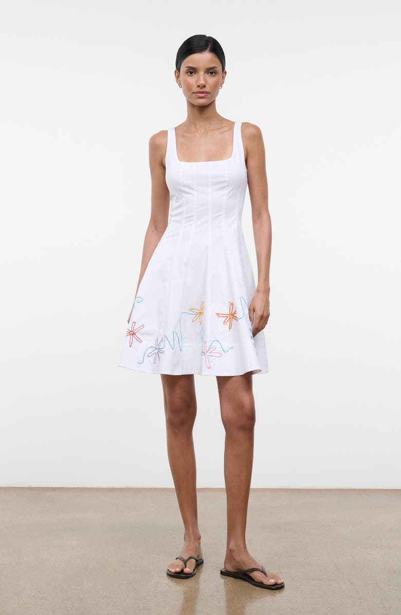 STAUD Wells Floral Stitch Minidress, Alternate, color, White Multi Embroidery