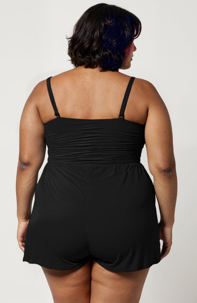 Calysa Plus Size Ivy Short Swim Romper With Built-In Bra and Hidden Shorts, Alternate, color, Black