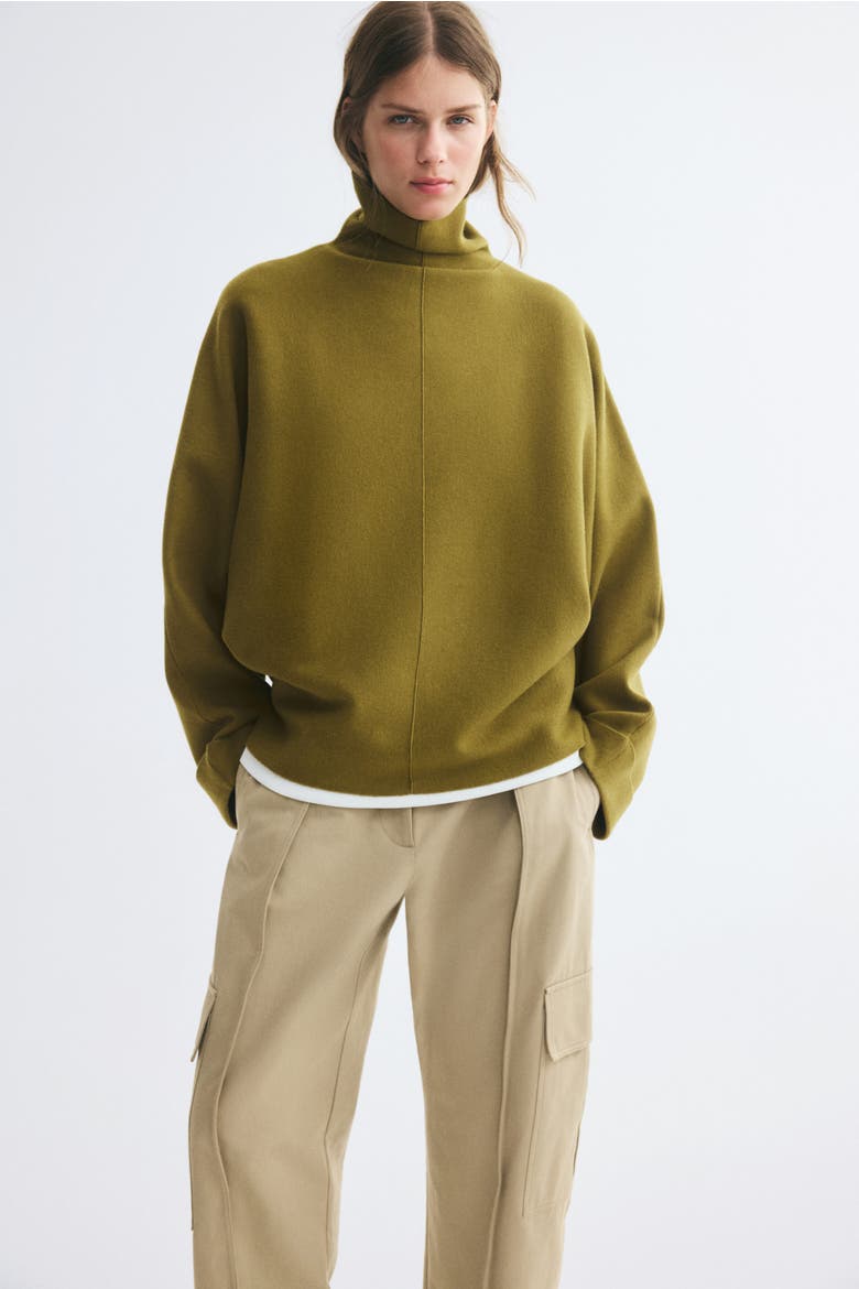 Oversized Mock-Turtleneck Sweater, Alternate, color, Olive green