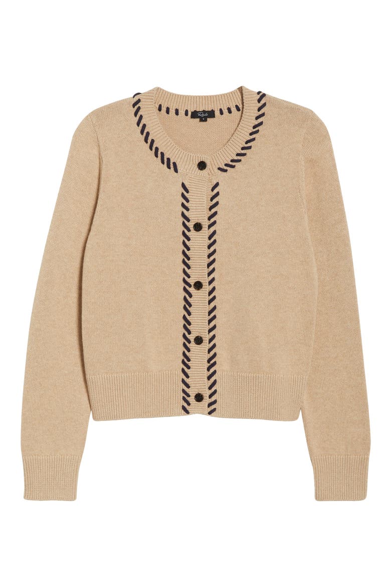 Norah Contrast Detail Cotton Blend Cardigan, Alternate, color, OAT NAVY BLANKET STITCH