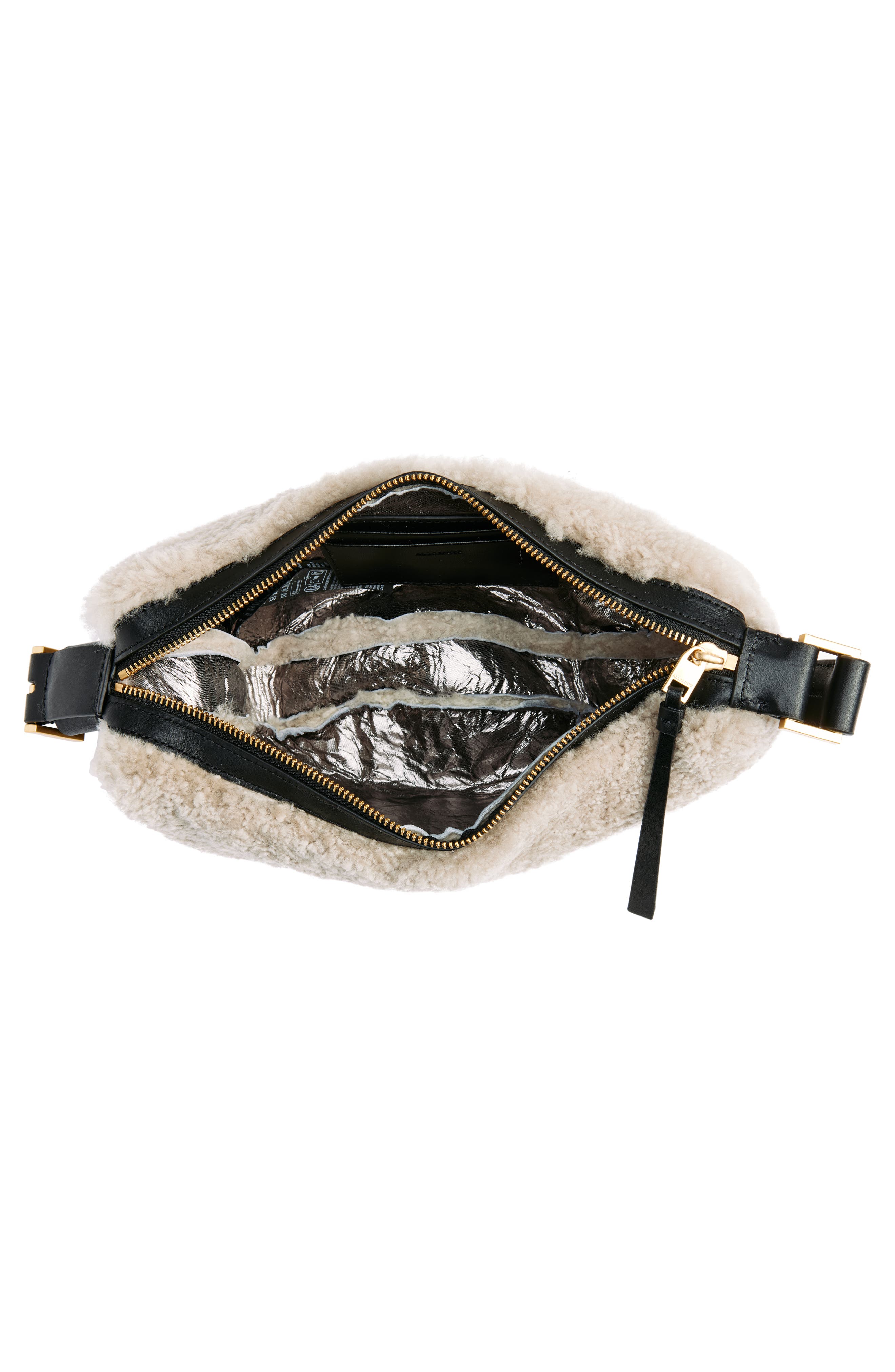 AllSaints Half Moon Genuine Shearling Crossbody, Alternate, color, Light Toffee Taupe