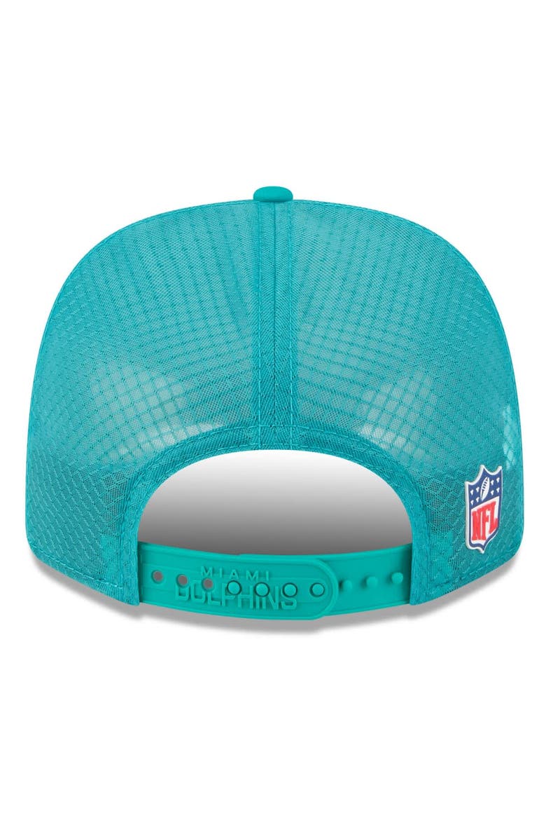 Men's New Era Aqua Miami Dolphins 2025 Sideline Throwback 9SEVENTY Trucker Adjustable Hat, Alternate, color, Aqua