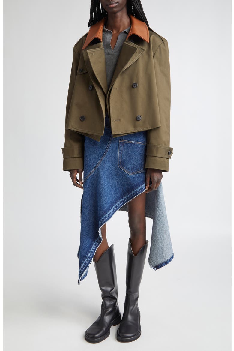 Double Front Crop Trench Coat, Alternate, color, OLIVE