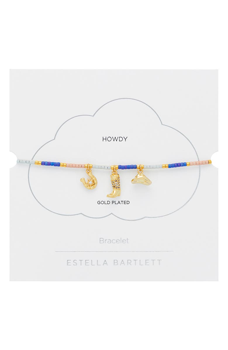 Estella Bartlett Cowboy Miyuki Louise Beaded Slider Bracelet, Main, color, Blue Multi/ Gold