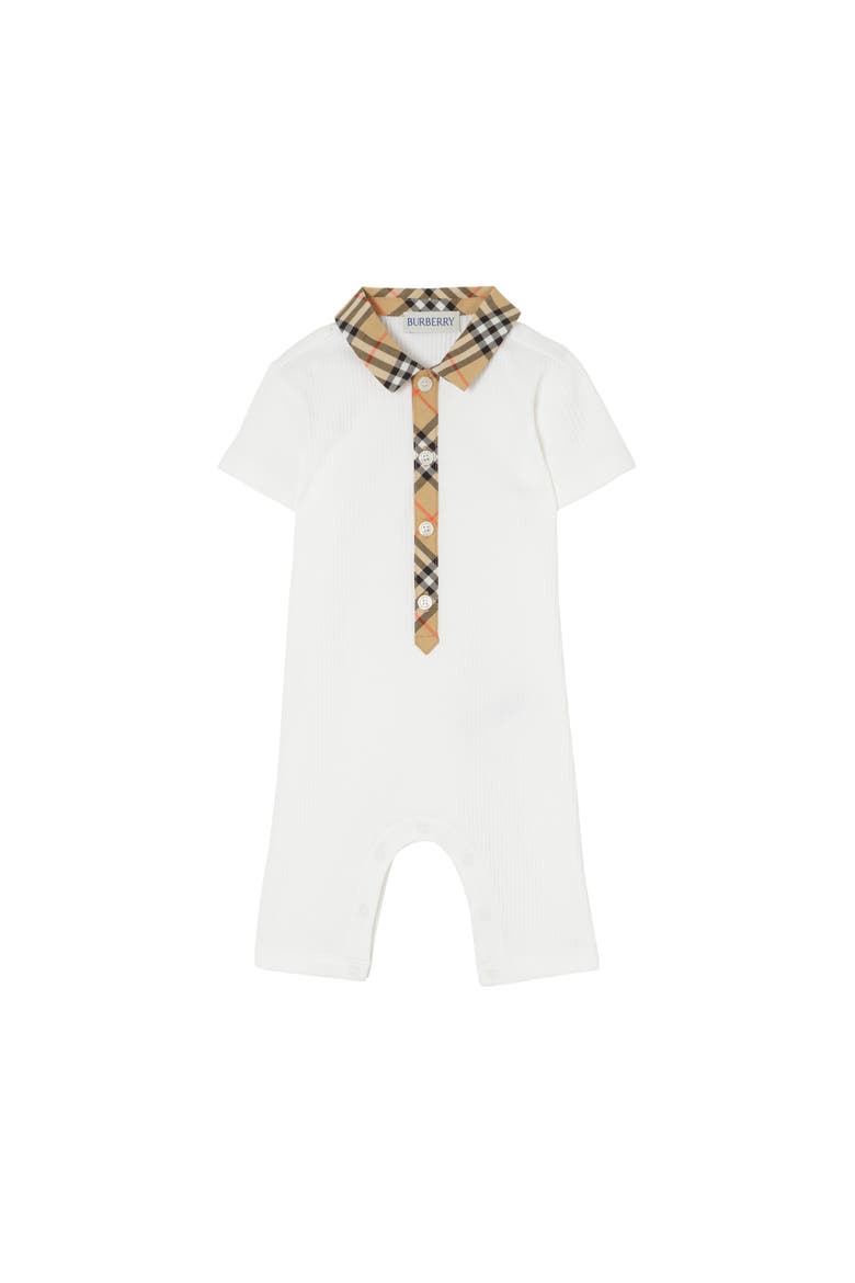 Check Trim Cotton Playsuit, Main, color, White