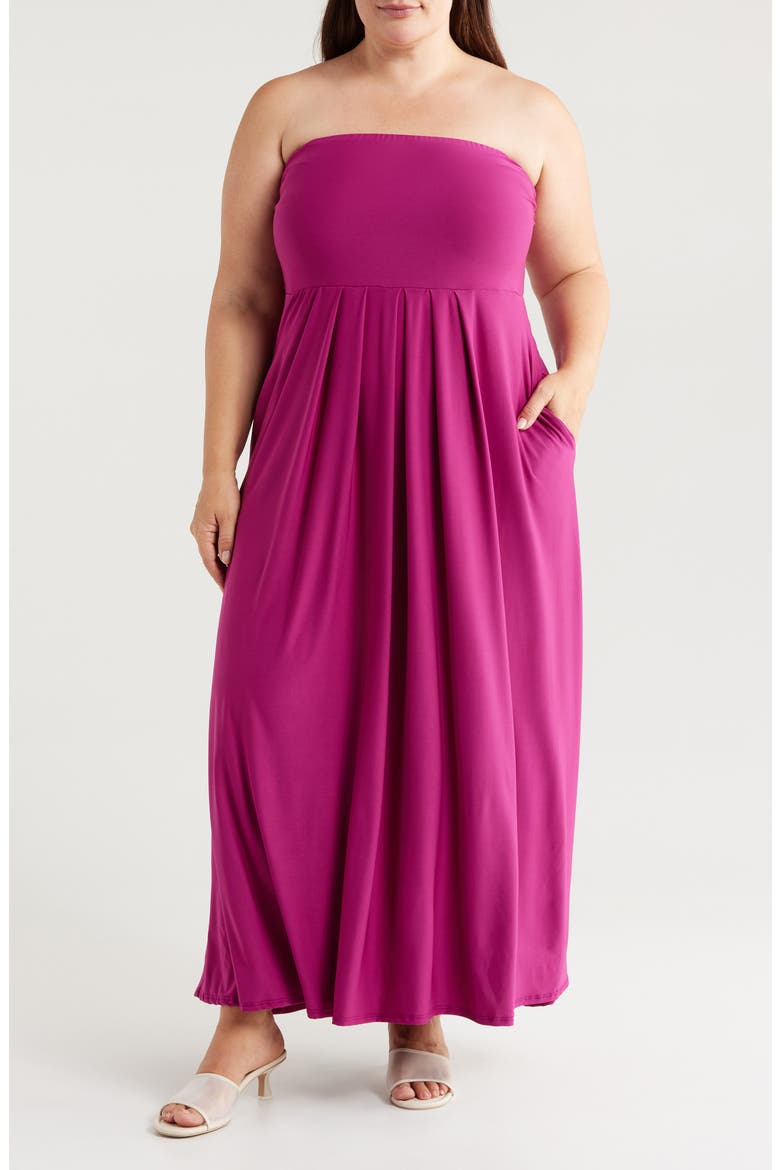 Pleated Stretch Strapless A-Line Dress, Main, color, MAGENTA