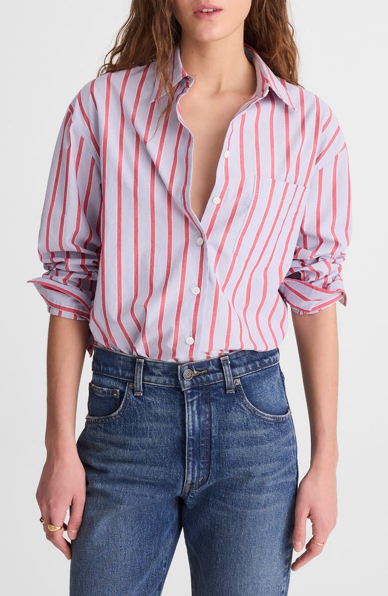 Madewell The Easy Stripe Cotton Poplin Button-Up Shirt, Main, color, Tranquil Blue