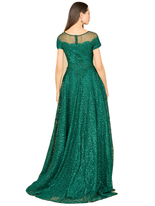 Lara New York Sheer Off Shoulder Ball Gown In Green