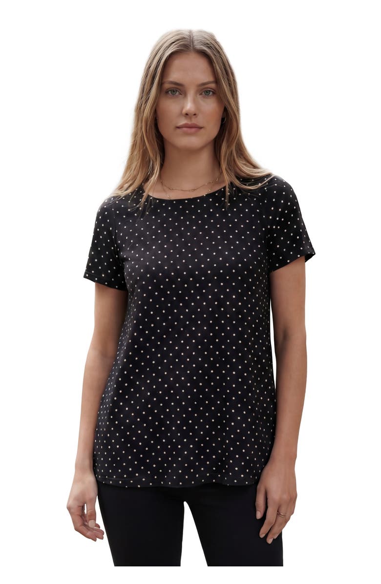 Jessica London Stretch Cotton Trapeze Tee, Main, color, Black Ivory Dot