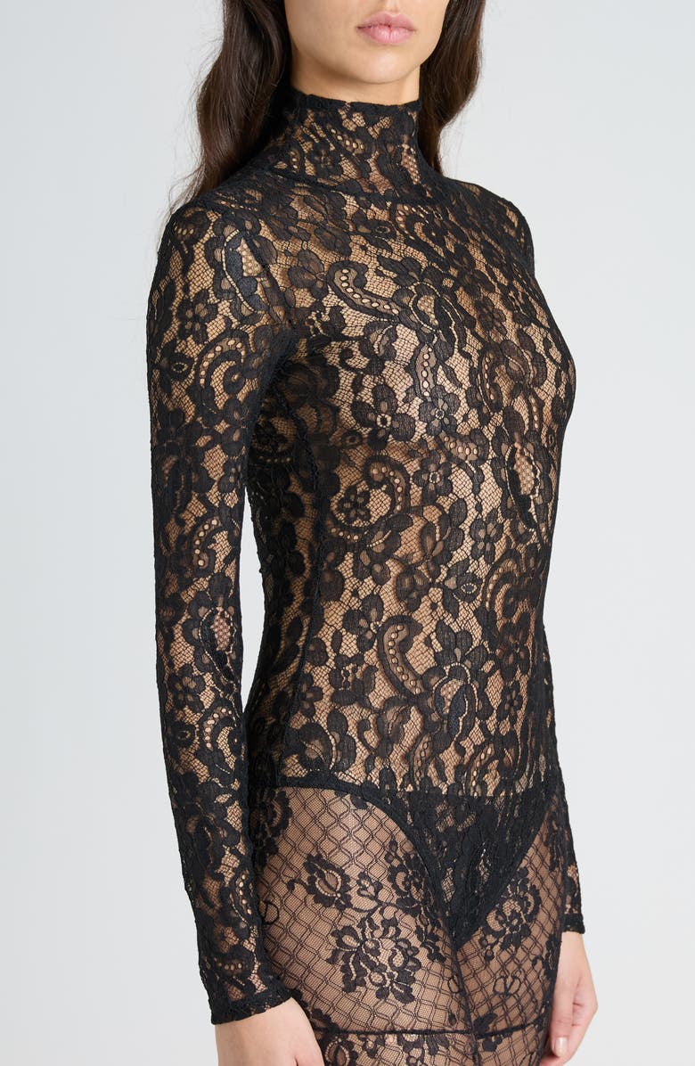 Valentino Garavani Sheer Lace Bodysuit, Alternate, color, Nero