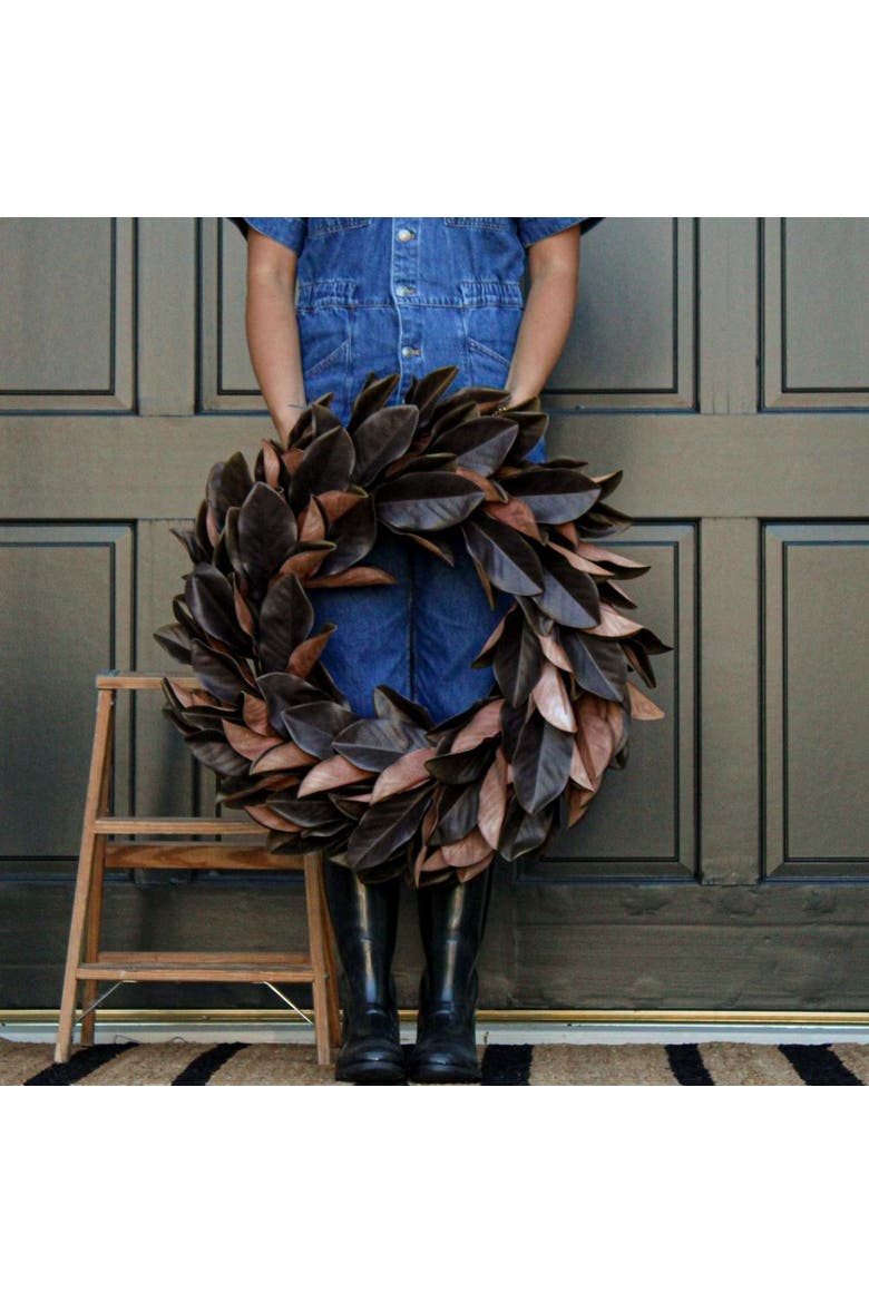 30" Faux Brown Magnolia Leaf Wreath, Alternate, color, Earth tones