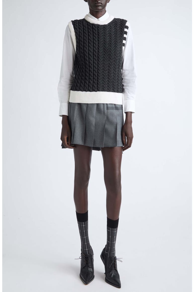 Aran Cable Knit Sweater Vest, Alternate, color, DARK GREY