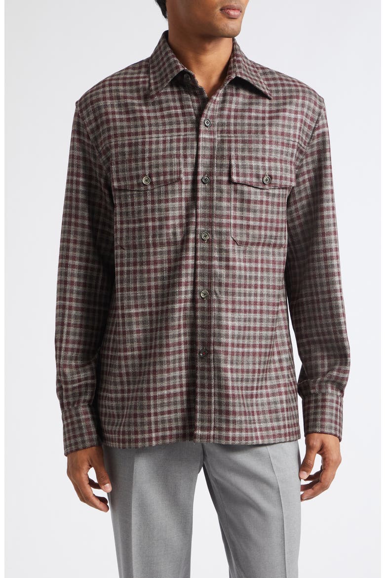 Damier Check Wool & Silk Overshirt, Main, color, BRUNO 400