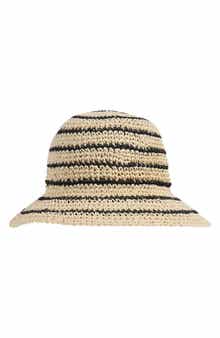 Bruno Magli Stripe Crochet Straw Bucket Hat