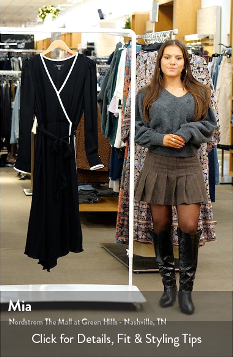 Amelie Contrast Trim Long Sleeve Wrap Midi Dress, sales video thumbnail