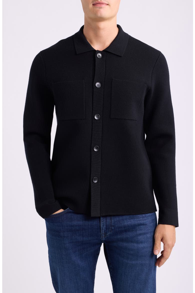 Merino Wool Blend Button Front Cardigan, Main, color, BLACK