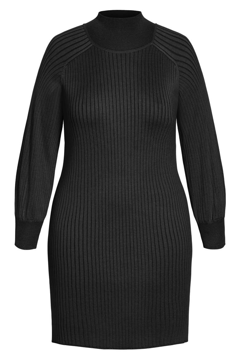 Mock Neck Long Sleeve Rib Sweater Dress, Alternate, color, BLACK