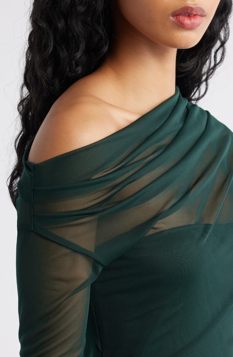 MANGO Aitana Asymmetric Neck Semisheer Midi Dress, Alternate, color, Green