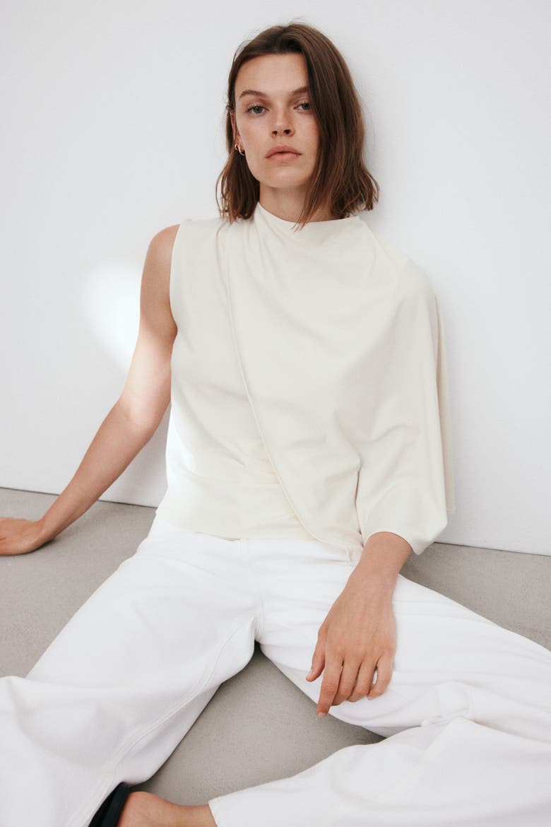 Cape-Detail Crêpe Top, Alternate, color, Cream
